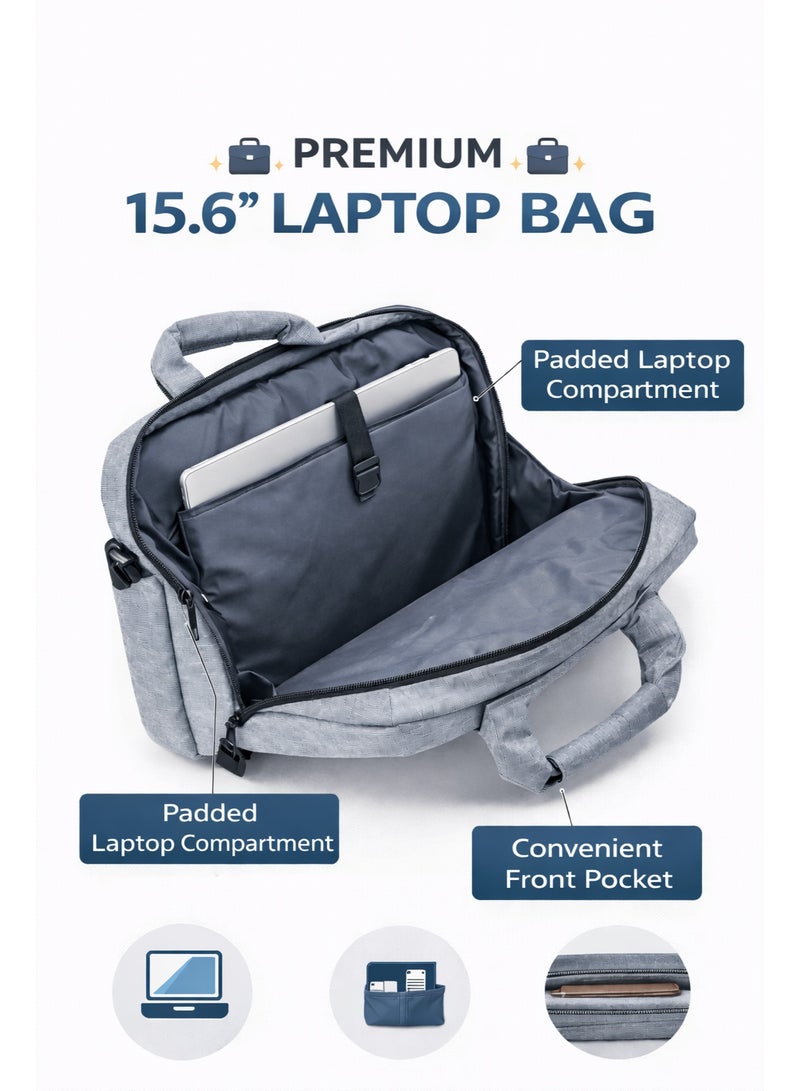 AGNAR 15.6 Inch Laptop Bag Sleeve – Slim Lightweight Business Briefcase with Padded Laptop Compartment & Front Pocket – Grey - Image 2